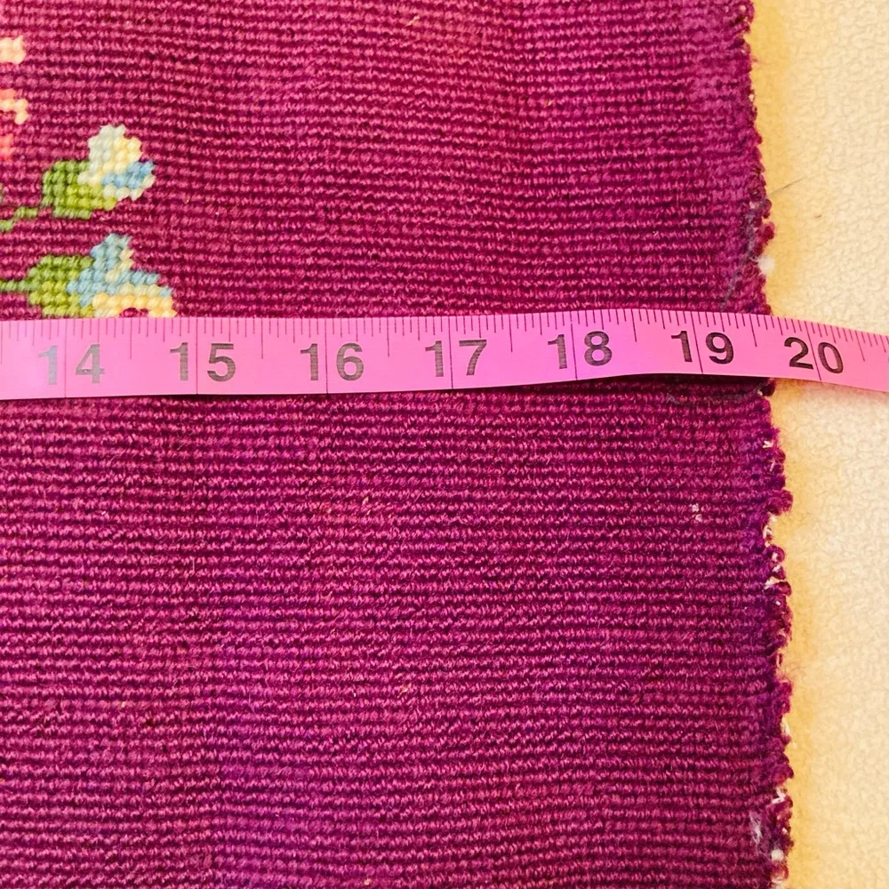 Beautiful vintage finished embroidery on burgundy wool, in fanciful floral’s